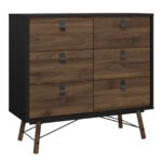 Ry Package - Wardrobe 3 Doors + 3 Drawers + Double chest 6 Drawers + Bedside Cabinet 2 Drawers in Matt Black Walnut