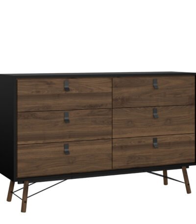 Ry Wide Double Chest of Drawers 6 Drawers in Matt Black Walnut