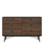 Ry Wide Double Chest of Drawers 6 Drawers in Matt Black Walnut