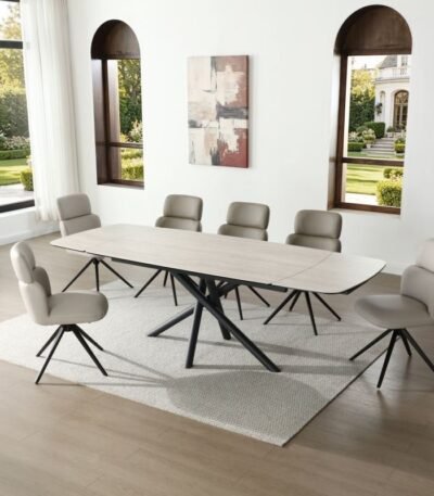 Savana Travertine Ceramic 120-180cm Extending Dining Table