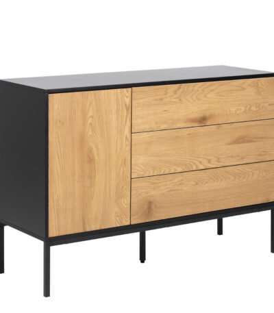 Seaford 1 Door 3 Drawer Small Sideboard in Black & Oak
