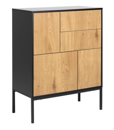 Seaford 3 Door 2 Drawer Sideboard in Black & Oak