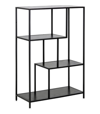 Seaford Black Metal Asymmetrical Bookcase with 3 Black Shelves