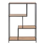 Seaford Black Metal Asymmetrical Bookcase with 3 Oak Shelves