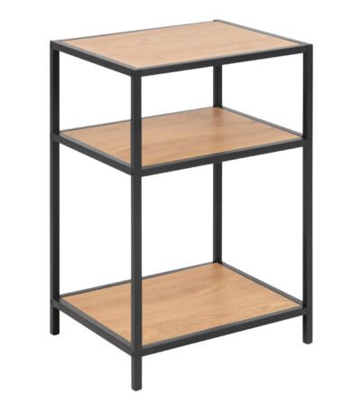 Seaford Black Metal Bedside Table with 2 Oak Shelves
