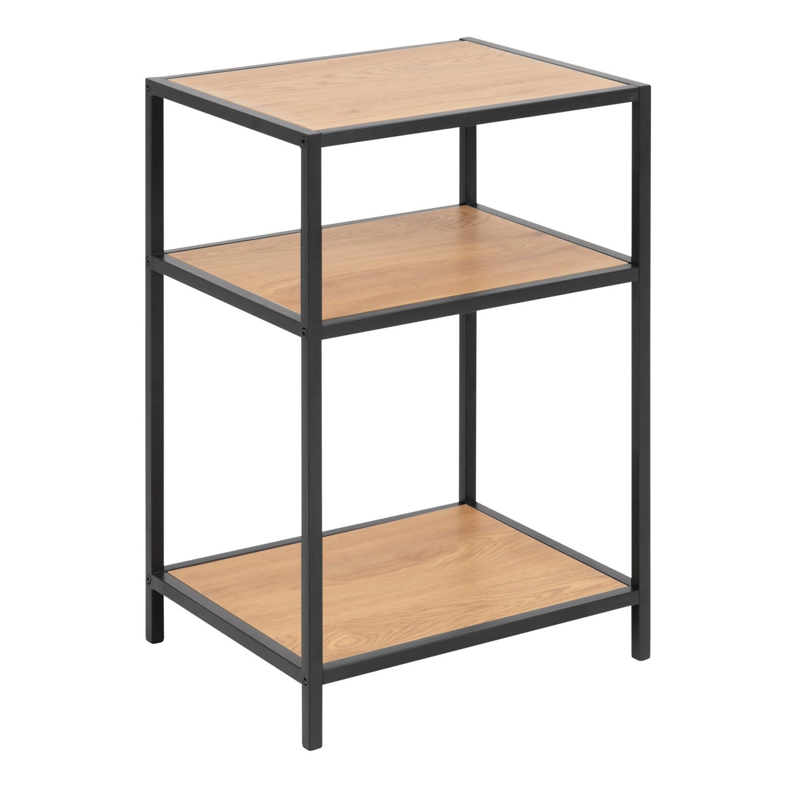 Seaford Black Metal Bedside Table with 2 Oak Shelves Seaford Black Metal Bedside Table with 2 Oak Shelves