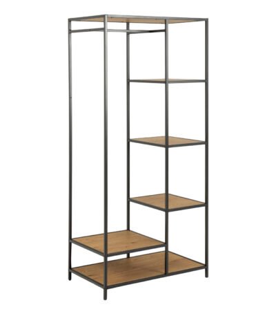 Seaford Black Metal Clothes Rack with 5 Oak Shelves