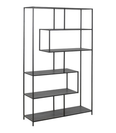 Seaford Black Metal Large Asymmetrical Bookcase with 5 Black Shelves
