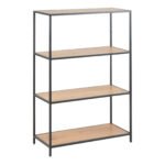 Seaford Black Metal Low Bookcase with 3 Oak Shelves