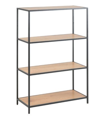 Seaford Black Metal Low Bookcase with 3 Oak Shelves