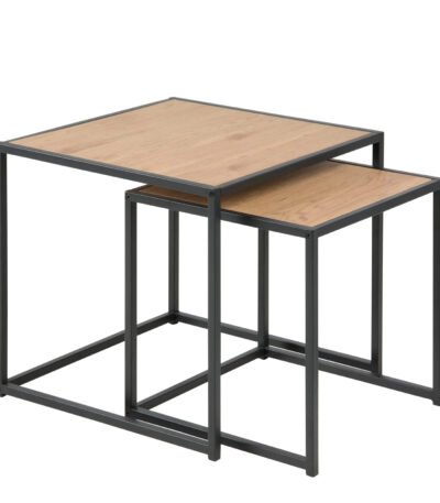 Seaford Black Metal Nest of Tables with Oak Top