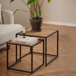 Seaford Black Metal Nest of Tables with Oak Top