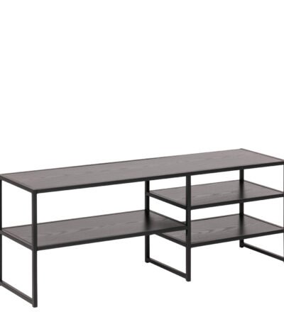 Seaford Black Metal Open TV Unit with 3 Black Shelves