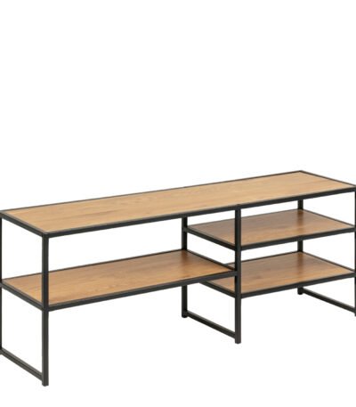 Seaford Black Metal Open TV Unit with 3 Oak Shelves