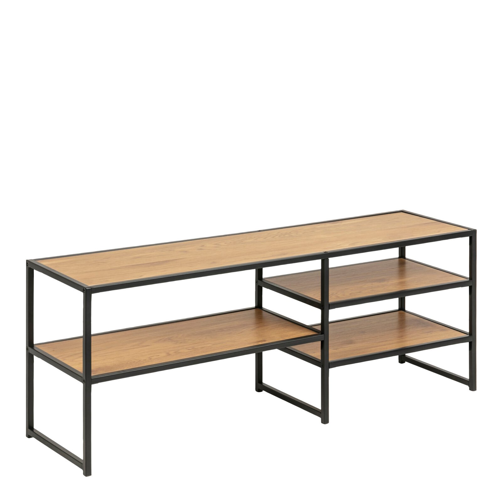 Seaford Black Metal Open TV Unit with 3 Oak Shelves Seaford Black Metal Open TV Unit with 3 Oak Shelves