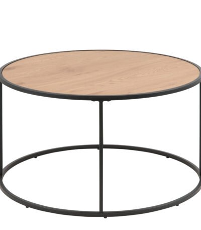 Seaford Black Metal Round Coffee Table with Oak Top