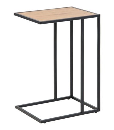 Seaford Black Metal Side Table with Oak Top
