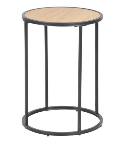 Seaford Black Metal Small Round Side Table with Oak Top