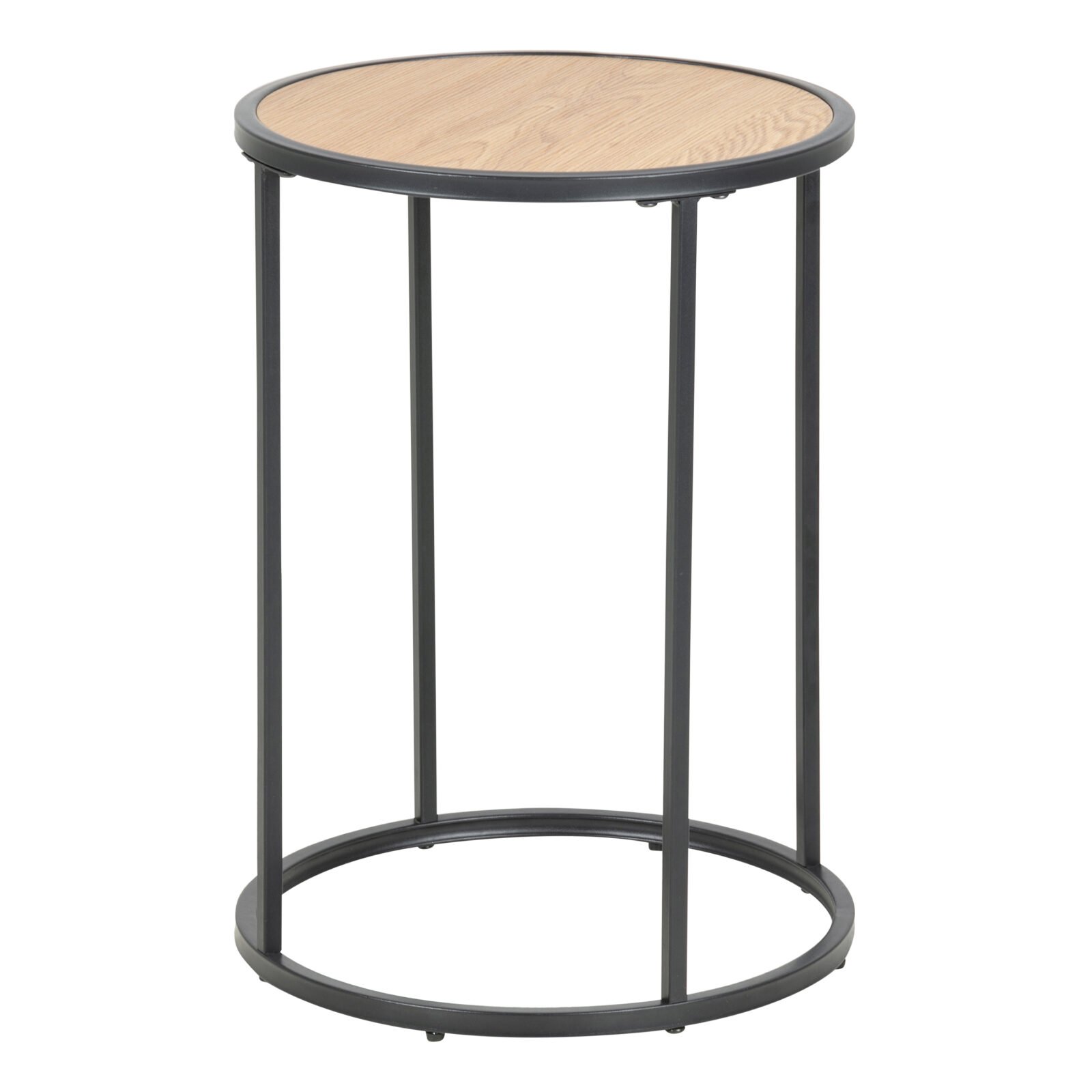 Seaford Black Metal Small Round Side Table with Oak Top Seaford Black Metal Small Round Side Table with Oak Top