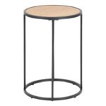 Seaford Black Metal Small Round Side Table with Oak Top