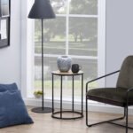 Seaford Black Metal Small Round Side Table with Oak Top