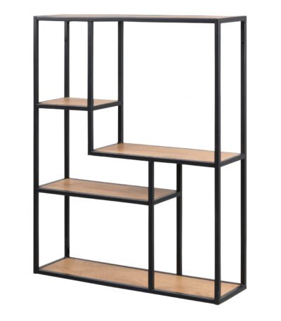 Seaford Black Metal Wide Wall Shelf with 3 Additional Oak Shelves