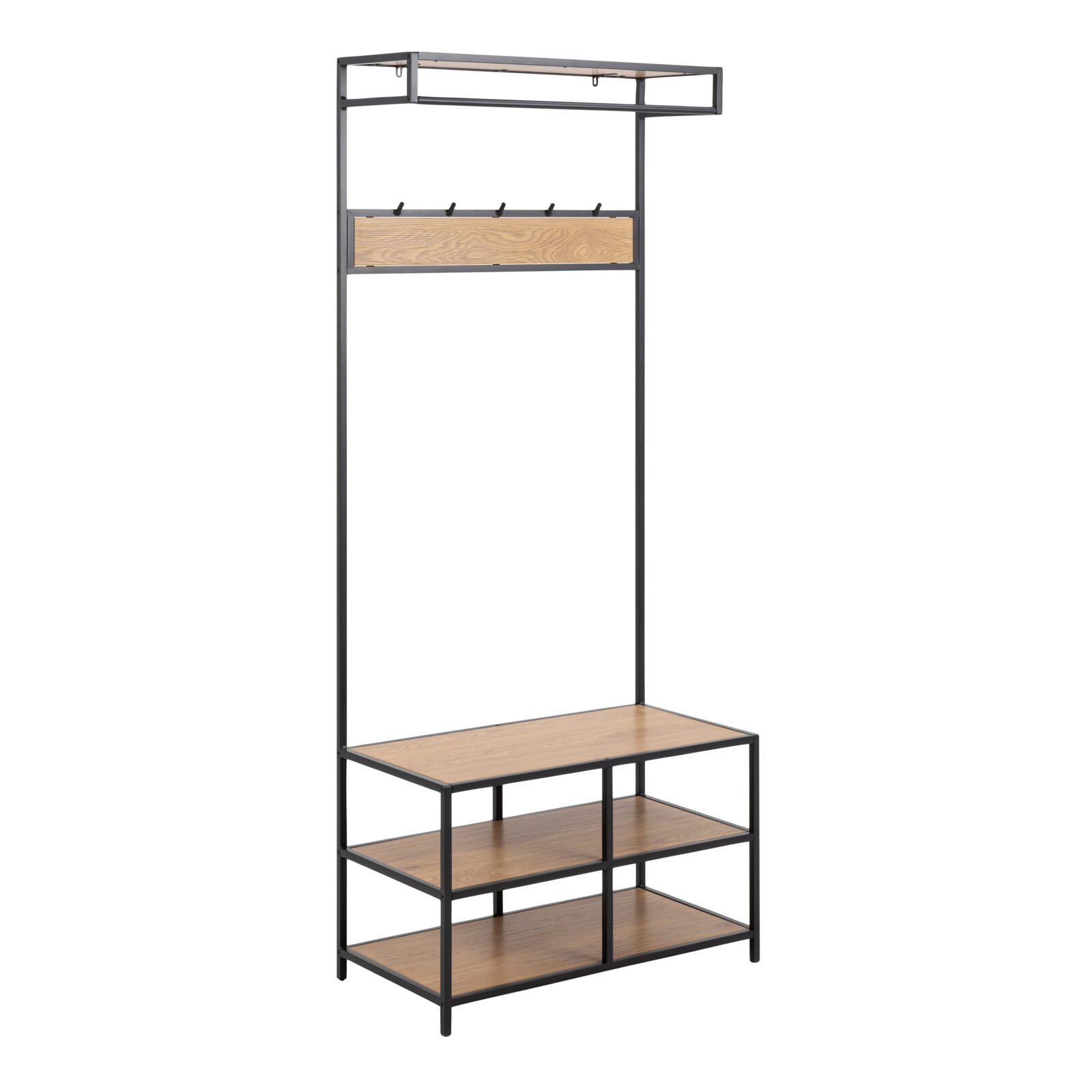 Seaford Clothes Rack with 3 Shelves in Black and Oak Seaford Clothes Rack with 3 Shelves in Black and Oak