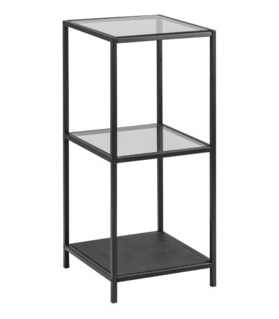 Seaford Narrow Black Metal Bookcase with 2 Glass Shelves