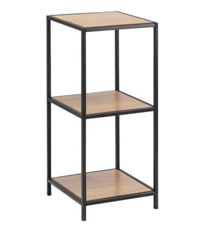 Seaford Narrow Black Metal Bookcase with 2 Oak Shelves