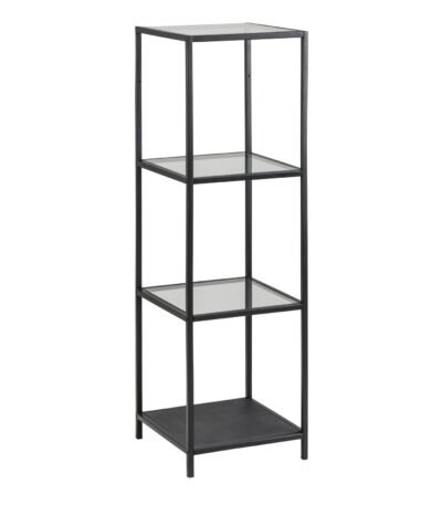 Seaford Narrow Black Metal Bookcase with 3 Glass Shelves