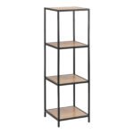 Seaford Narrow Black Metal Bookcase with 3 Oak Shelves