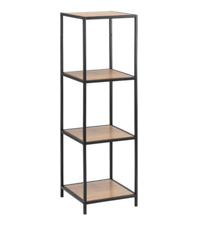Seaford Narrow Black Metal Bookcase with 3 Oak Shelves