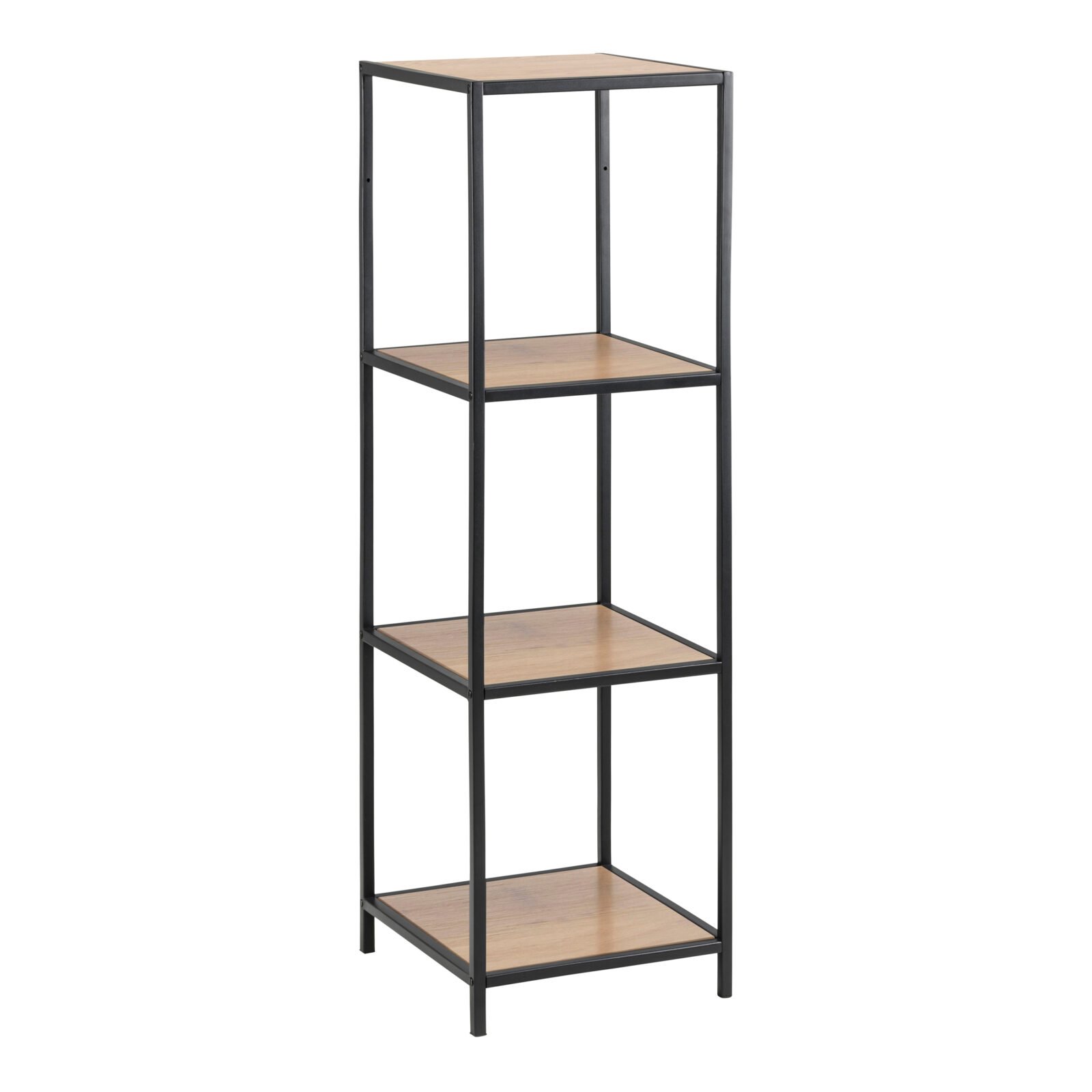 Seaford Narrow Black Metal Bookcase with 3 Oak Shelves Seaford Narrow Black Metal Bookcase with 3 Oak Shelves