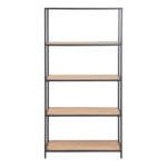Seaford Tall Black Metal Bookcase with 4 Oak Shelves