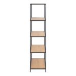 Seaford Tall Black Metal Bookcase with 4 Oak Shelves