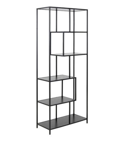 Seaford Tall Black Metal Bookcase with 5 Black Shelves