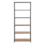 Seaford Tall Black Metal Bookcase with 5 Shelves in Oak