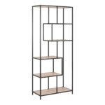 Seaford Tall Black Metal Bookcase with 5 Sonoma Oak Shelves