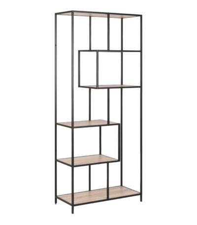 Seaford Tall Black Metal Bookcase with 5 Sonoma Oak Shelves