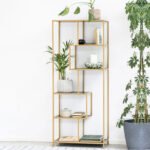 Seaford Tall Gold Metal Bookcase with 5 Black Shelves