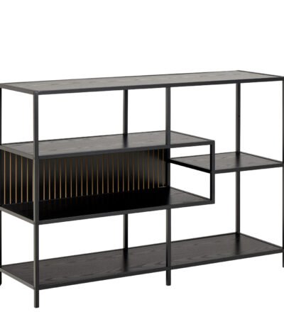 Seaford Wide Ash Black Metal Bookcase With 4 Black Ash Shelves