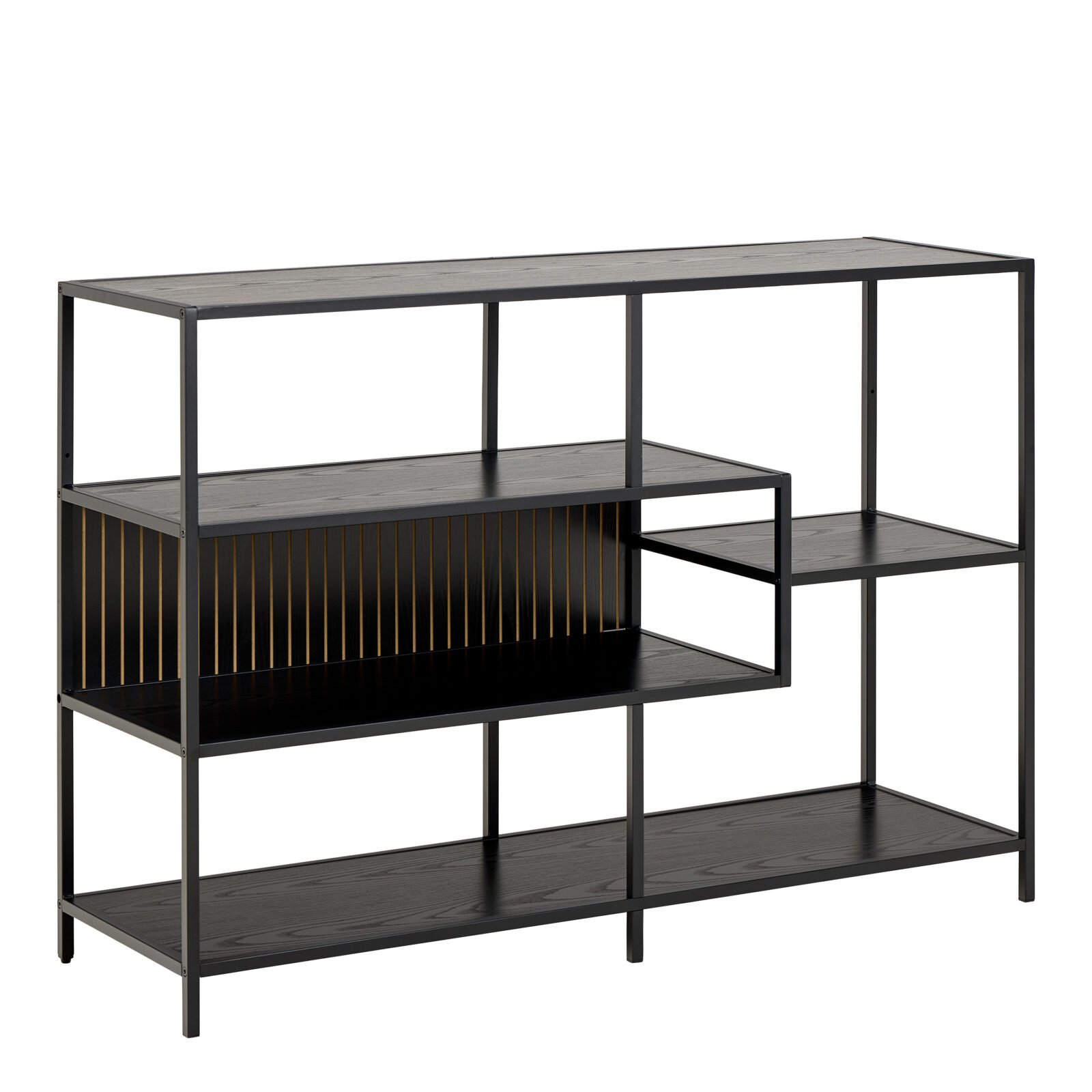 Seaford Wide Ash Black Metal Bookcase With 4 Black Ash Shelves Seaford Wide Ash Black Metal Bookcase With 4 Black Ash Shelves