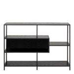 Seaford Wide Ash Black Metal Bookcase With 4 Black Ash Shelves