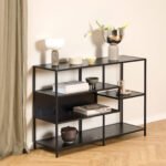 Seaford Wide Ash Black Metal Bookcase With 4 Black Ash Shelves