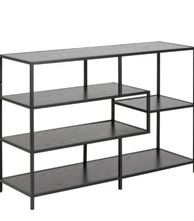 Seaford Wide Black Metal Bookcase with 4 Black Oak Shelves