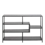 Seaford Wide Black Metal Bookcase with 4 Black Oak Shelves
