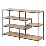 Seaford Wide Black Metal Bookcase with 4 Oak Shelves