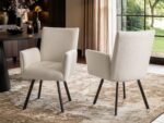Selene Set of 2 Dining Chairs with Arms Light Beige Sherpa