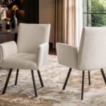 Selene Set of 2 Dining Chairs with Arms Light Beige Sherpa