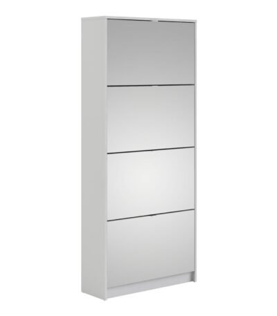 Shoes Shoe Cabinet 4 Flip Down Mirror Doors and 2 layers in White